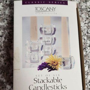 Toscany Classic Stackable 24% Lead Crystal Candlesticks Set of Six ~ New in Box!